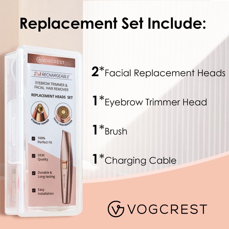 Replacement Heads for Eyebrow Facial Trimmer - 2-in-1 Compatible with VG-102, VG-1023, VG-1024