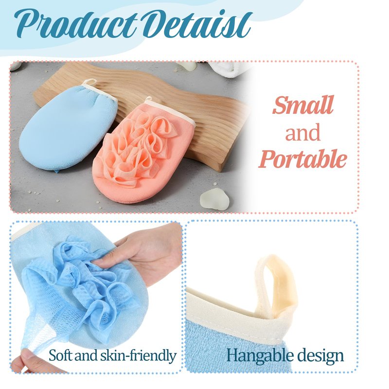 2 PCS Larger Lightweigh Travel Size Loofah, Terry Cloth Small Mini Travel Sponges, Exfoliating Bath Sponges, Bath Shower Pouf for Women Men Gentle Skin Cleansing Body (Pink, Blue)
