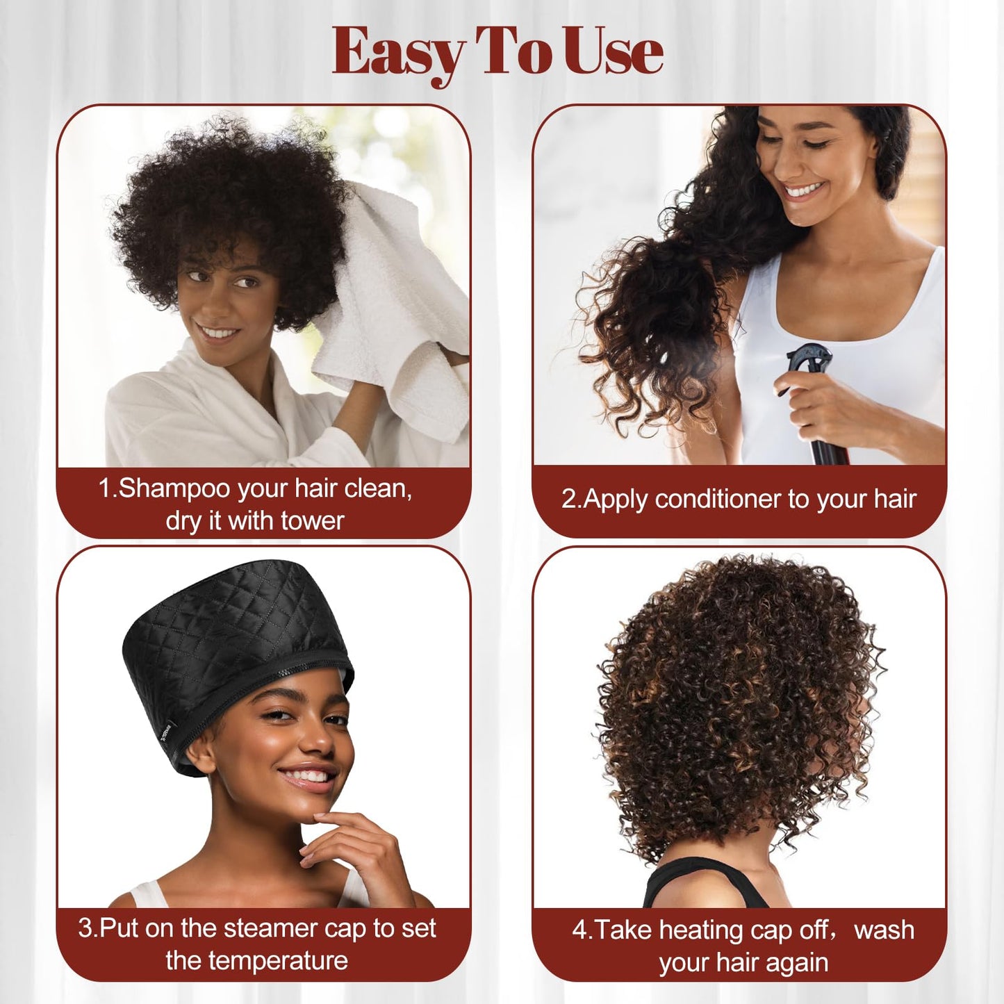 TEPENAR Hair Steamer for Deep Conditioning: Upgraded Heat Cap with 10-Level Fast Heating 3 Time Settings for Natural Hair Portable Thermal Steam Cap for Home Hair Treatment