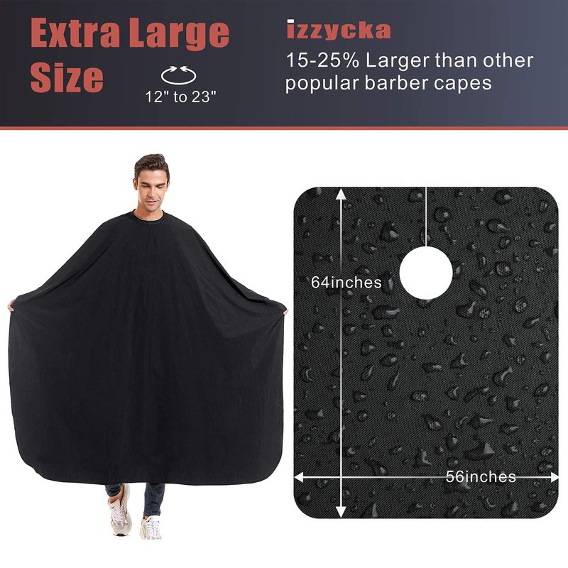 izzycka 5 Pack Barber Cape for Men, Salon Large Hair Cutting Cape, 64"x56" Nylon Waterproof Haircut Cape with Adjustable Snap Closure Color Capes, Professional Stylist Hairdresser Apron Adults -Black