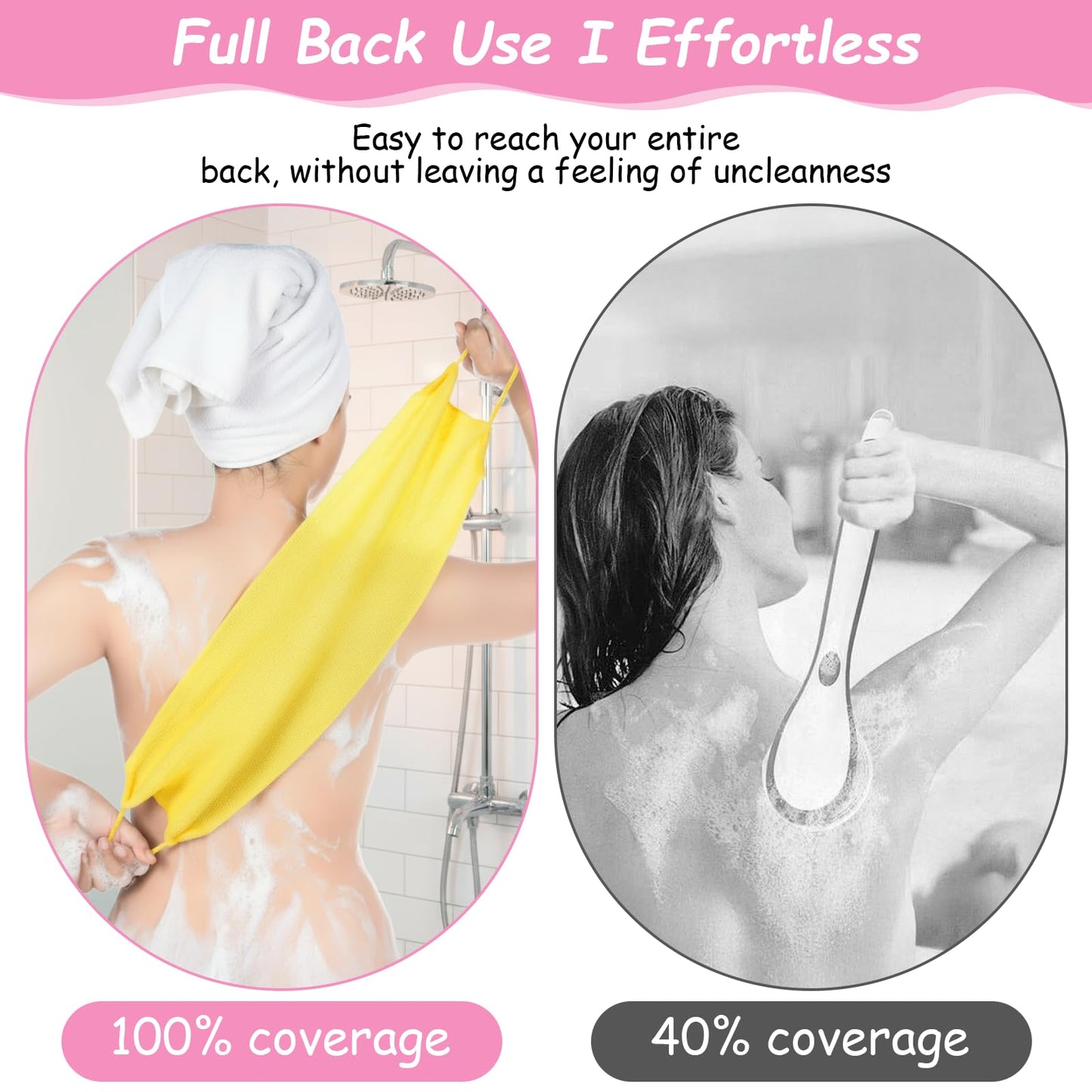 12 Pcs Exfoliating Back Scrubber for Shower with Handles Nylon Back Exfoliator Washers Stretchable Pull Strap Exfoliating Loofah Washcloth for Women Men Body Deep Cleaning Massages