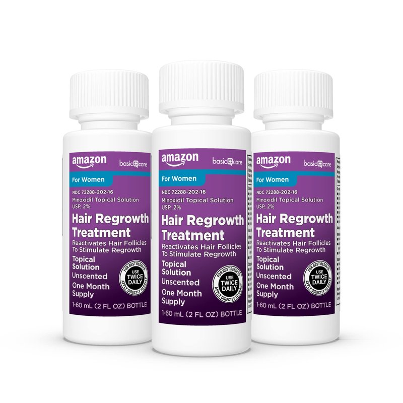 Amazon Basic Care Minoxidil Topical Solution, 2 Percent, Hair Regrowth Treatment For Women, 6 Ounce