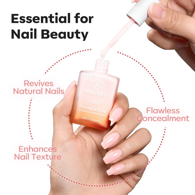 modelones Nail Strengthener Pale Pink Nail Polish Nail Repair for Damaged Nails Strengthening Polish 15ml Nail Growth and Strengthener Natural Concealer Foundation Nail Care Gifts for Women