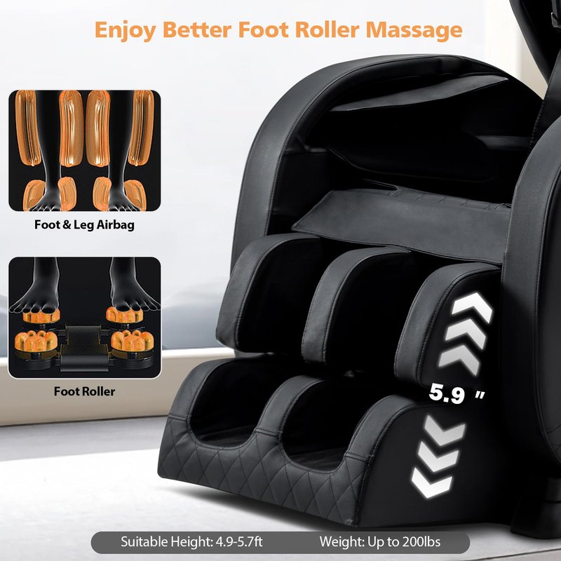 AVSAMOQ Massage Chair Full Body, Zero Gravity Massage Recliner with Air Pressure, 8 Fixed Points Massage Rollers, Heating, Foot Roller, LCD Screen Control, Home Office Use