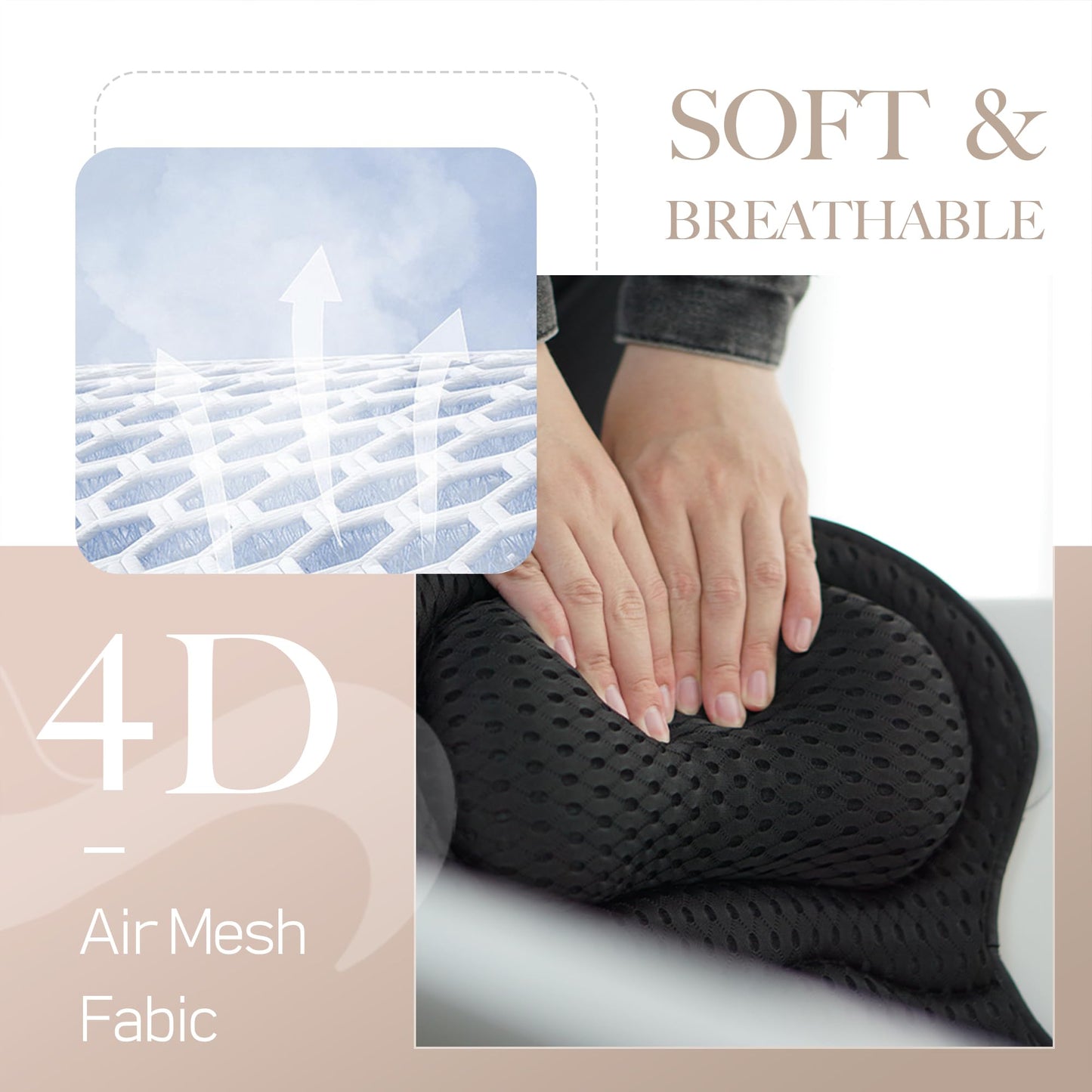 Bath Pillows for Tub Luxury, Bath Pillow for Head and Neck, Fit Bathtub Hot Tub Relaxing Gifts for Women, Comfort 4D Air Mesh Fabric & 6 Non-Slip Suction Cups (Gray)