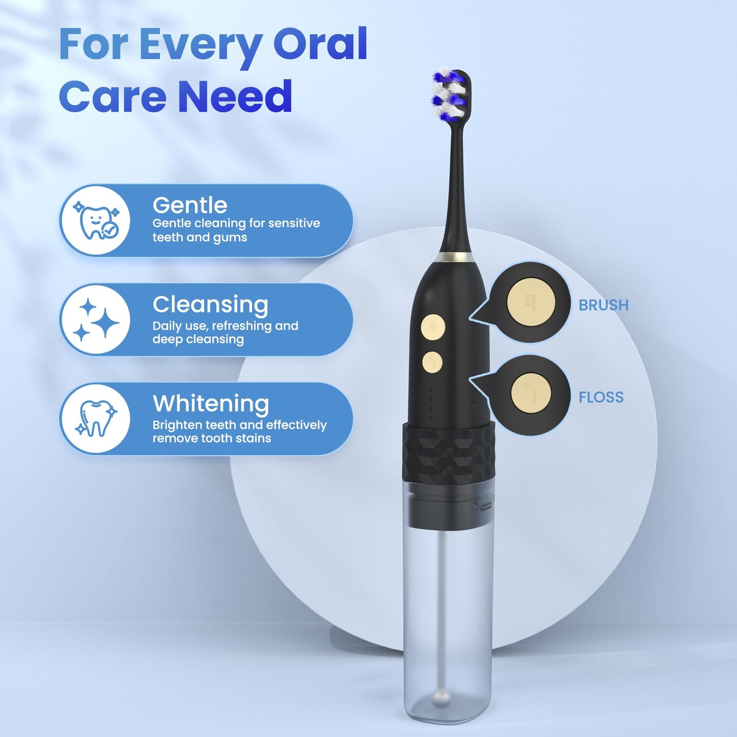 Electric Toothbrush with Water flosser, 2 in 1 Teeth Cleaning Kit, Toothbrush and Water flosser Combo, 25 - Day Battery, Travel Toothbrush with Water Bottle(Black)