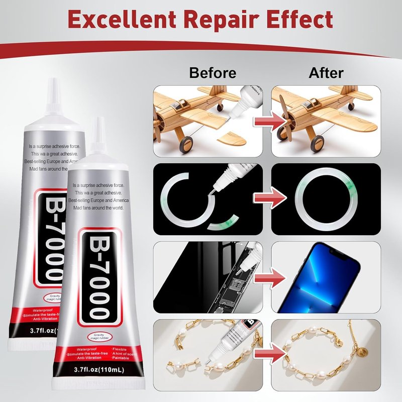 B7000 Clear Glue - Precision Tip for Rhinestones & Crafts | 2 PCS 110ml for Jewelry, Nail Art, DIY