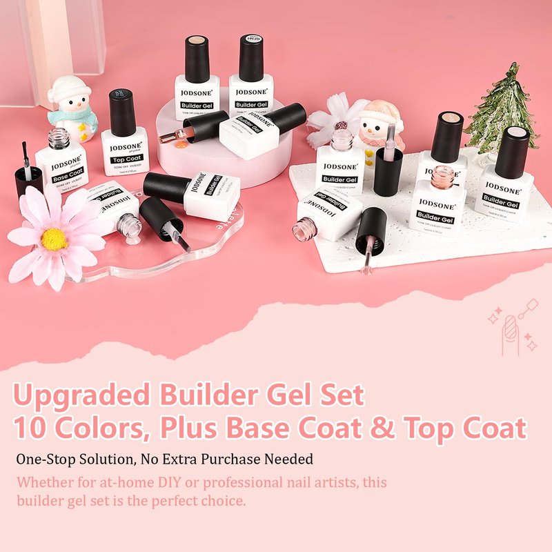 JODSONE Builder Nail Gel Polish Set - 10 Vibrant Colors with Base & Top Coat | No Wipe, Hard Nail Extension