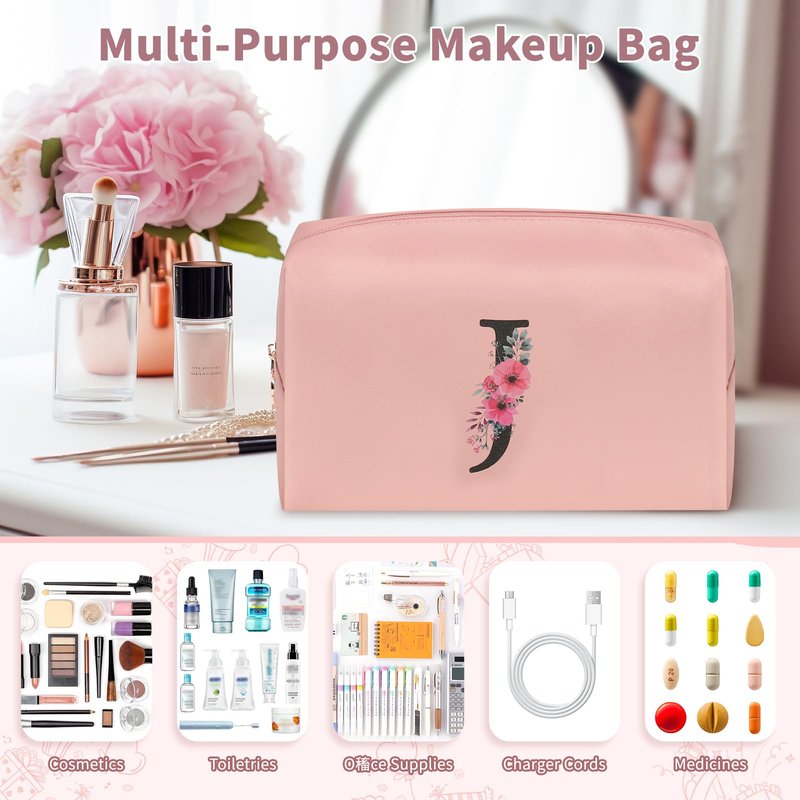 Initial Makeup Bag for Women, Travel Makeup Bag Small Cosmetic Bag, Birthday Gifts for Girls and Women, Teen Girls Gifts Trendy Stuff, Personalized Gifts for Grandkids Teacher Friends Bride Bridesmaid