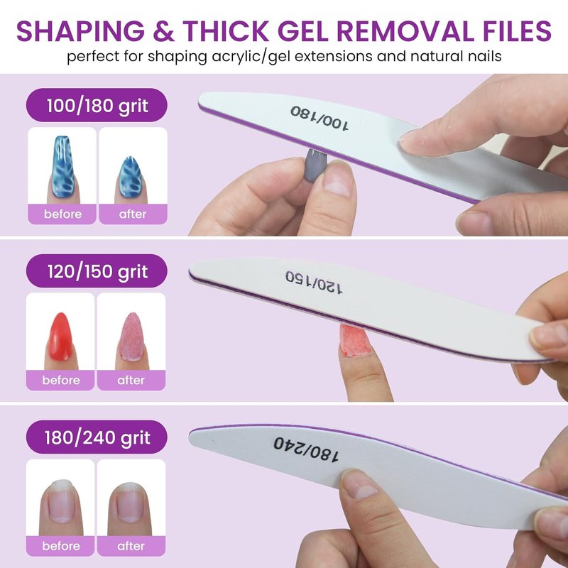 Nail Files Kit for Natural Acrylic Nail, 6 PCS Nail File Buffer Set for File/Buffer/Shine for Salon and Home