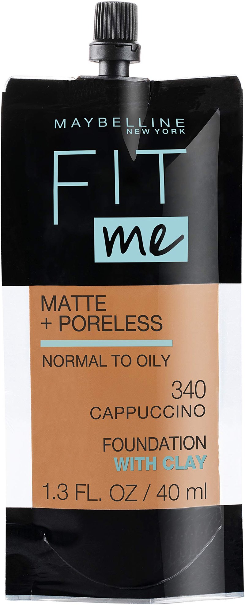 Maybelline New York Fit Me Matte + Poreless Liquid Foundation, Pouch Format, 340 Cappuccino, 1.3 Ounce