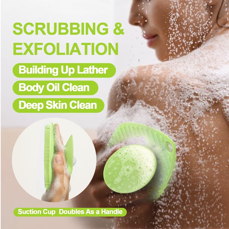 ARIOSOX Silicone Body Scrubber, Bath Brush,Gentle Texture Exfoliating Body Scrubber for Men and Women On Sensitive Skin, Soft Scrubber Builds Up Lather, Deep Skin Clean (Green)