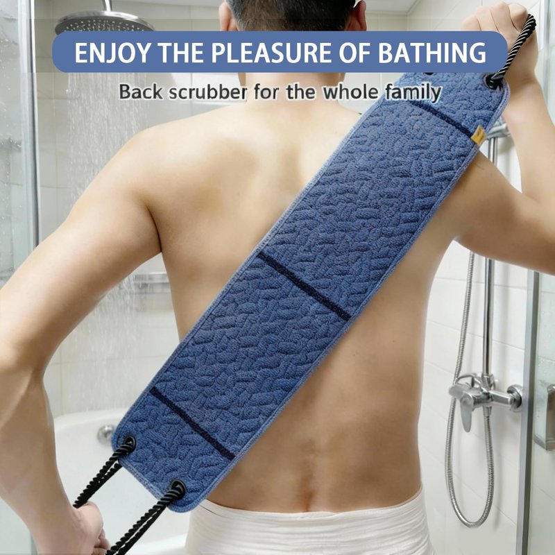 Double Sided Back Scrubber with Long Handle, Exfoliating Shower Brush for Deep Cleaning and Dead Skin Removal, Adjustable Bath Scrubber for Back Acne - Men and Women