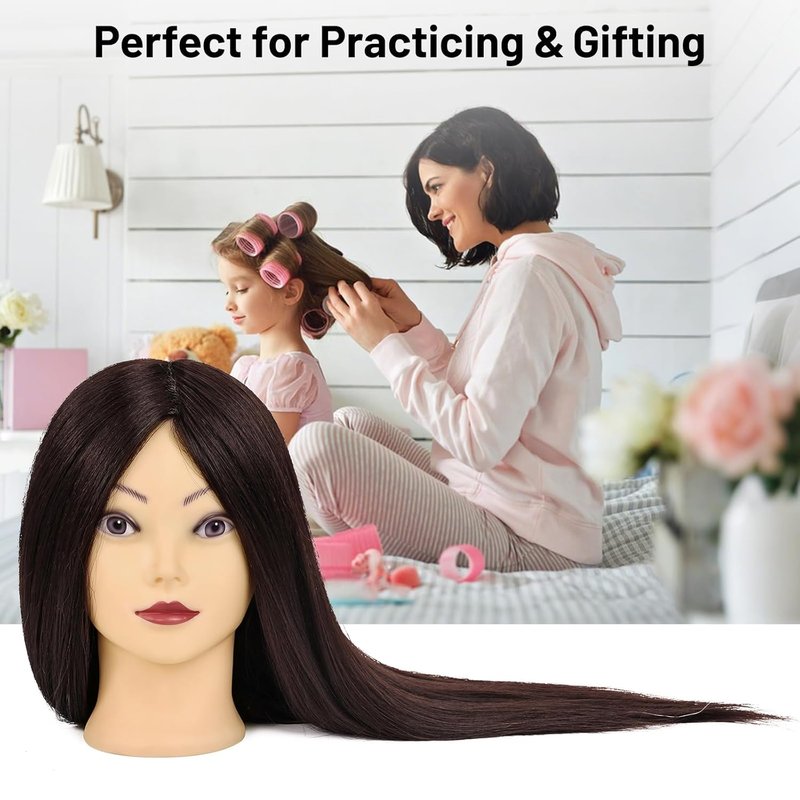 Mannequin Head With 90% Human Hair 23 inch,Doll Head For Hair Styling,Cosmetology Manikin,Hair Practice Head,Training Braiding Hairdressing Head with Wig Stand Tripod