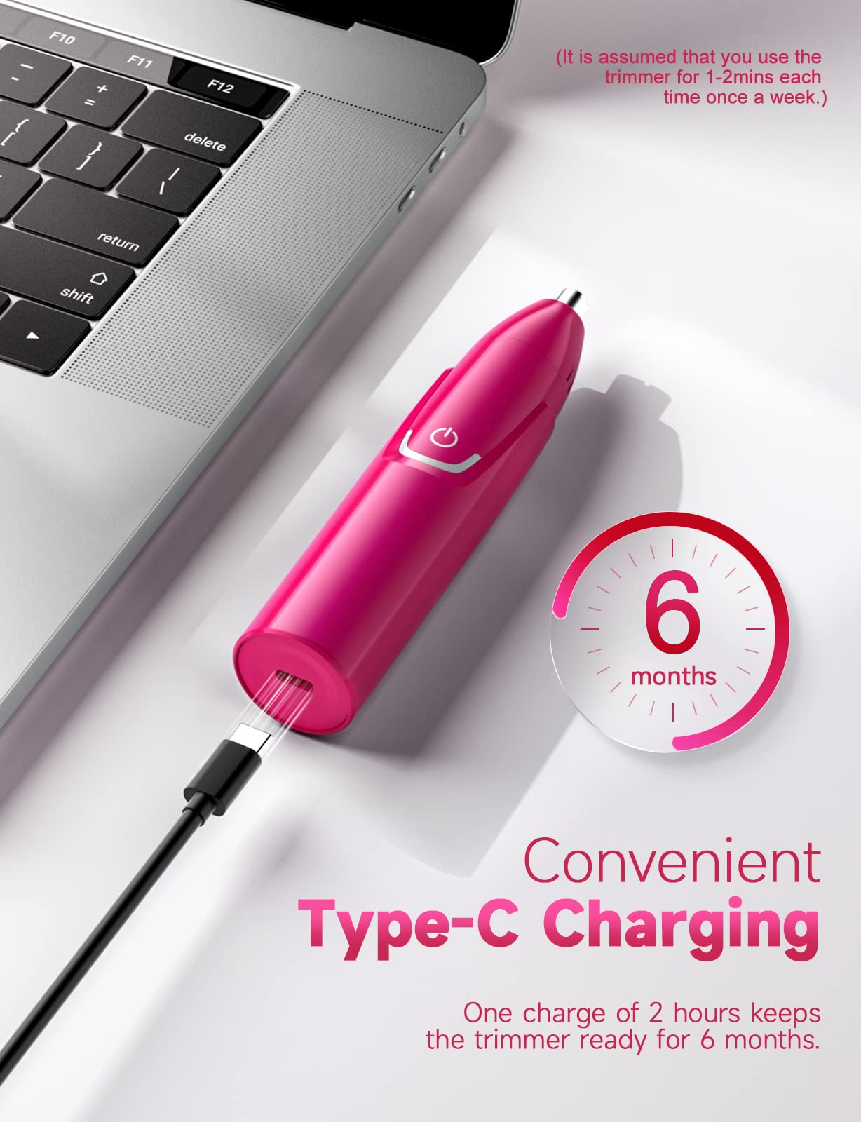 ZORAMI Rechargeable Ear and Nose Hair Trimmer - 2026 Professional Painless Eyebrow & Facial Hair Trimmer for Men Women, Powerful Motor and Dual-Edge Blades for Smoother Cutting Magenta