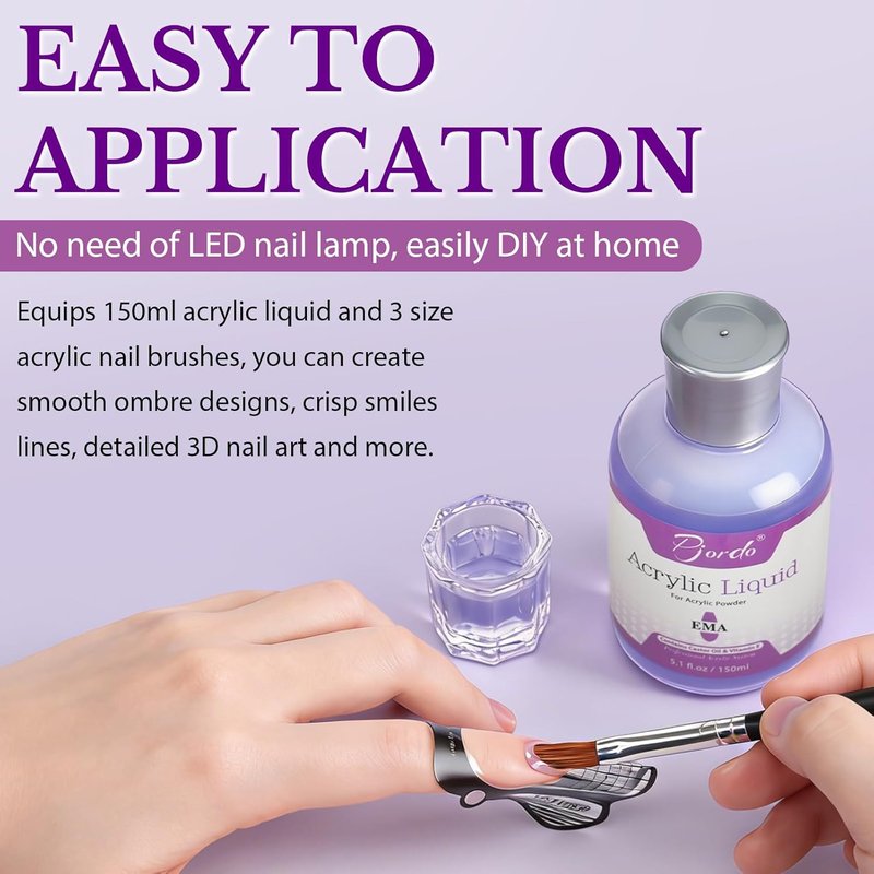 Pjordo Acrylic Nail Kit, 5.1fl. oz Acrylic Liquid with 3 Sizes Nail Brush, Files, Forms & 4 Powders for Nail Extension, Not Easily Yellowed Acrylic Nail Kit for Beginners & Salon DIY Home Nail Art