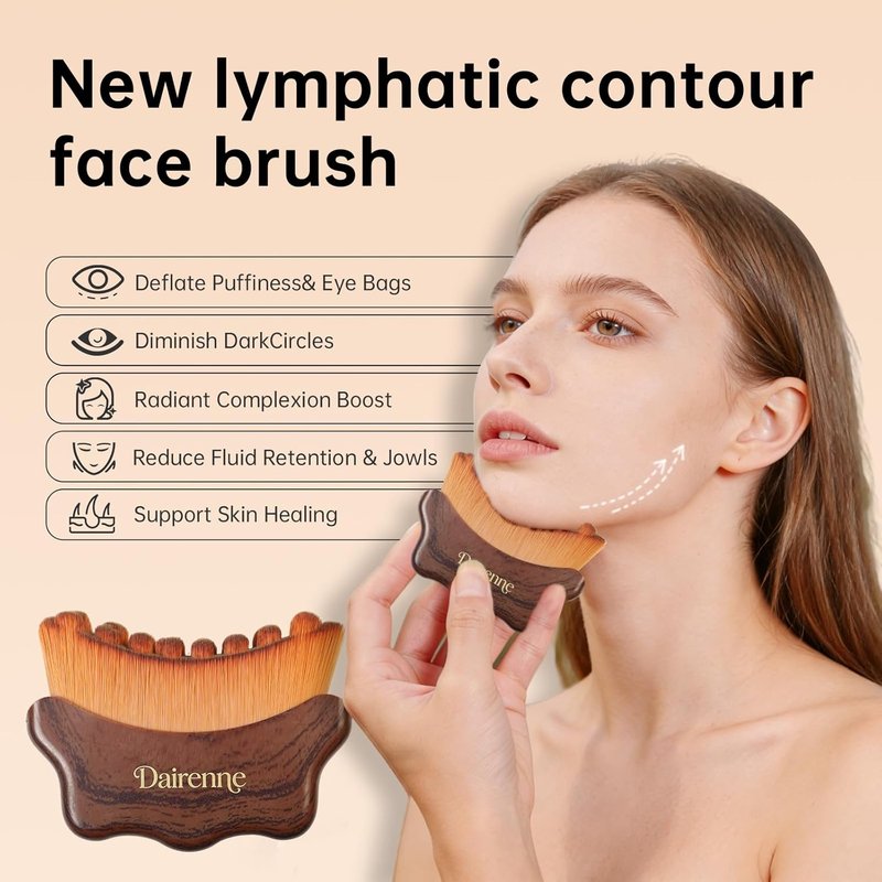 Lymphatic Contour Face Brush Set - Sculpting & Anti-Puffiness Tool | Ultra Soft Dry Brushes for Jawline Massage | Ergonomic Design (Brown)