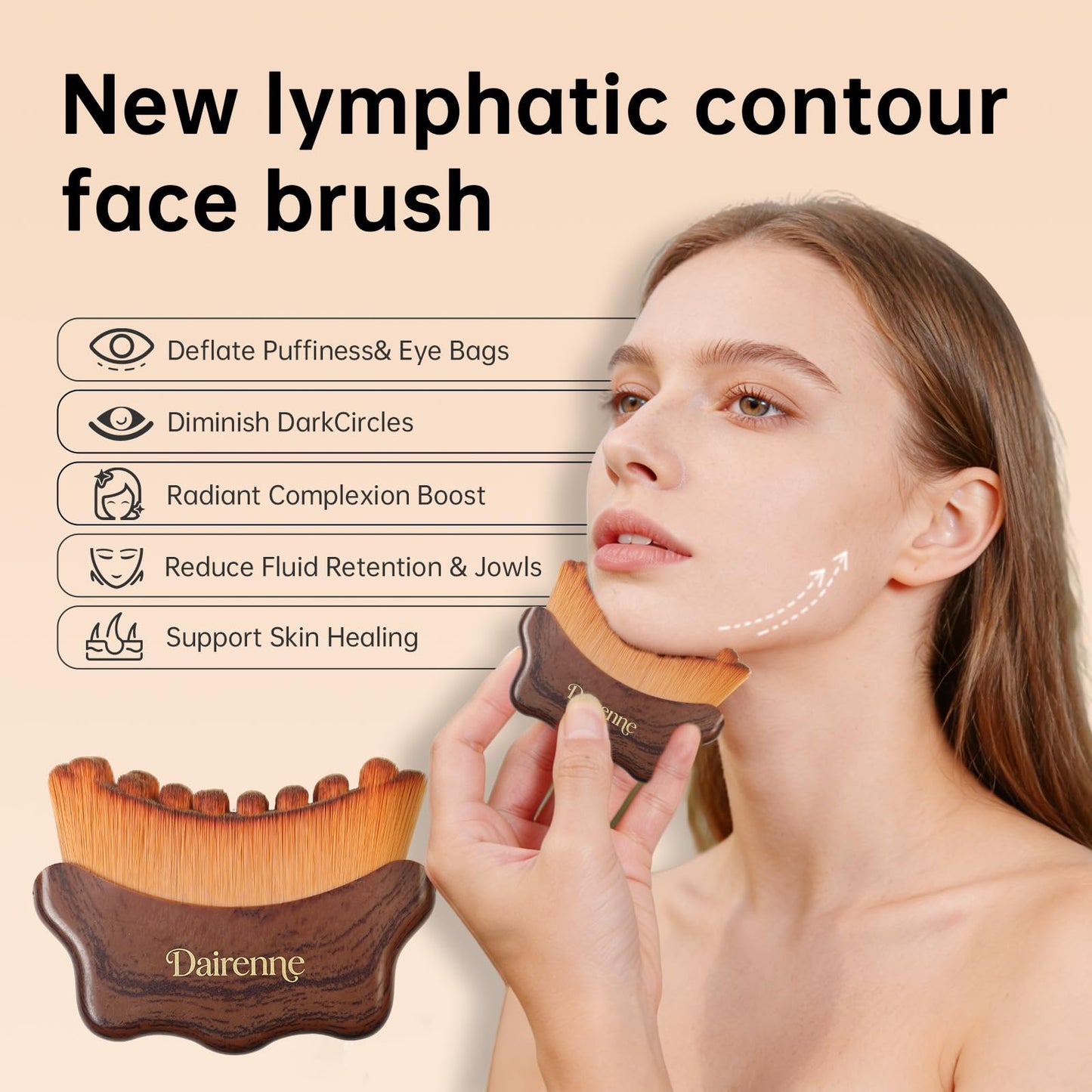 3PCS New Lymphatic Contour Face Brush - Facial Sculpting & Anti-Puffiness Tool | Ultra Soft Dry Brush for Jawline Massage & Lymphatic Drainage | Ergonomic Design (Brown)