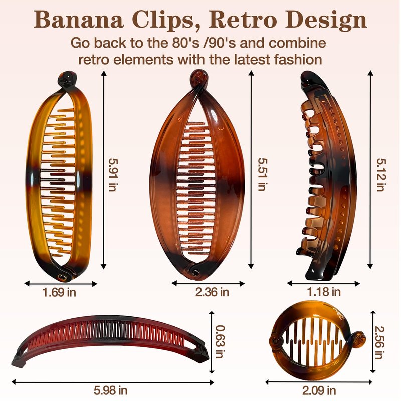 ELLOPH 15pcs Banana Clip Hair Clips for Women, Banana Claw Clip for Volumizing Thick Thin Curly Hair Styling Accessories, 5 Styles Retro Ponytail Bun Holder Jaw Gifts