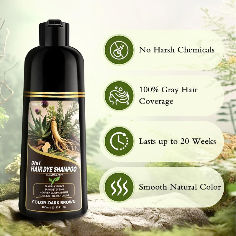 Hynqor Dark Brown Hair Dye Shampoo,Gray Hair Cover up Herbal Semi-Permanent Hair Color Shampoo for Women Men