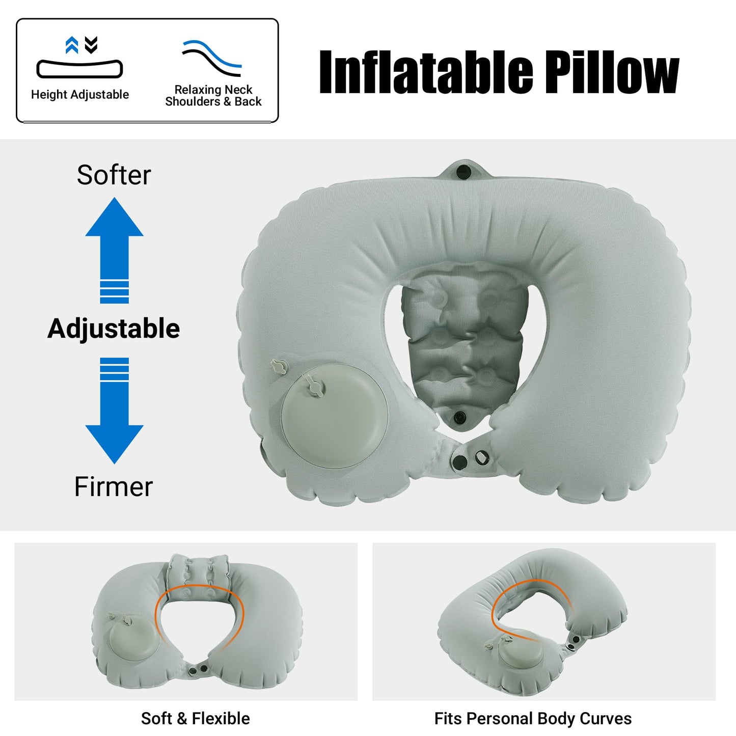 MABOZOO U-Shaped Hot Bathtub Pillow,Inflatable Spa Pillows for Hot Tub with Adjustable Button for Shower, Neck Support Headrest & Leg Pillow for Relaxation Spa Soak in Bathtub