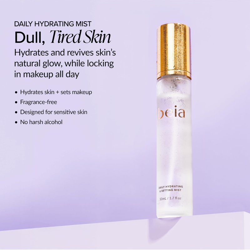Beia Setting Spray with Hyaluronic Acid for Sensitive Skin - Hydrating Face Mist for Early Morning & Post Shower Glow - Moisturizing Finishing Spray for Makeup - Non Comedogenic Travel Size 1.7 Fl Oz