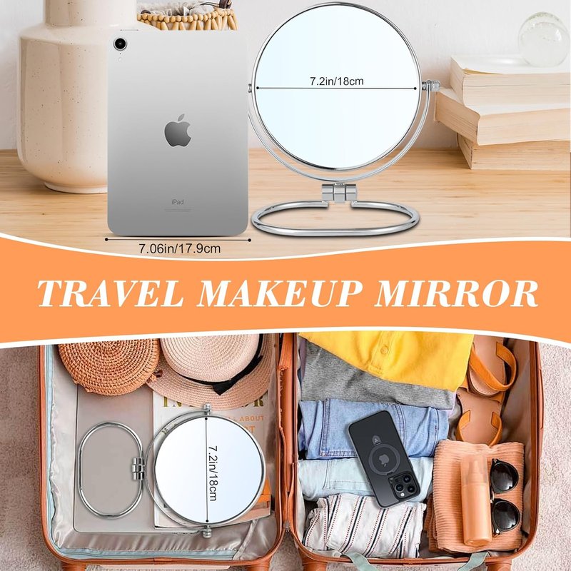 Portable Travel Makeup Mirror - 6" Double-Sided Folding Vanity Mirror with 1X/10X Magnification | Handheld & Wall Hanging for Shaving, Camping, and Travel