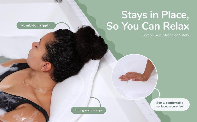 Rylor Full Body Bath Pillow – Luxury Cushion for Bathtub | Extra Large & Thick | Premium Packaging - Head, Neck, Shoulder & Back Support – Quick-Dry, Mold Resistant – for Women & Men (White)