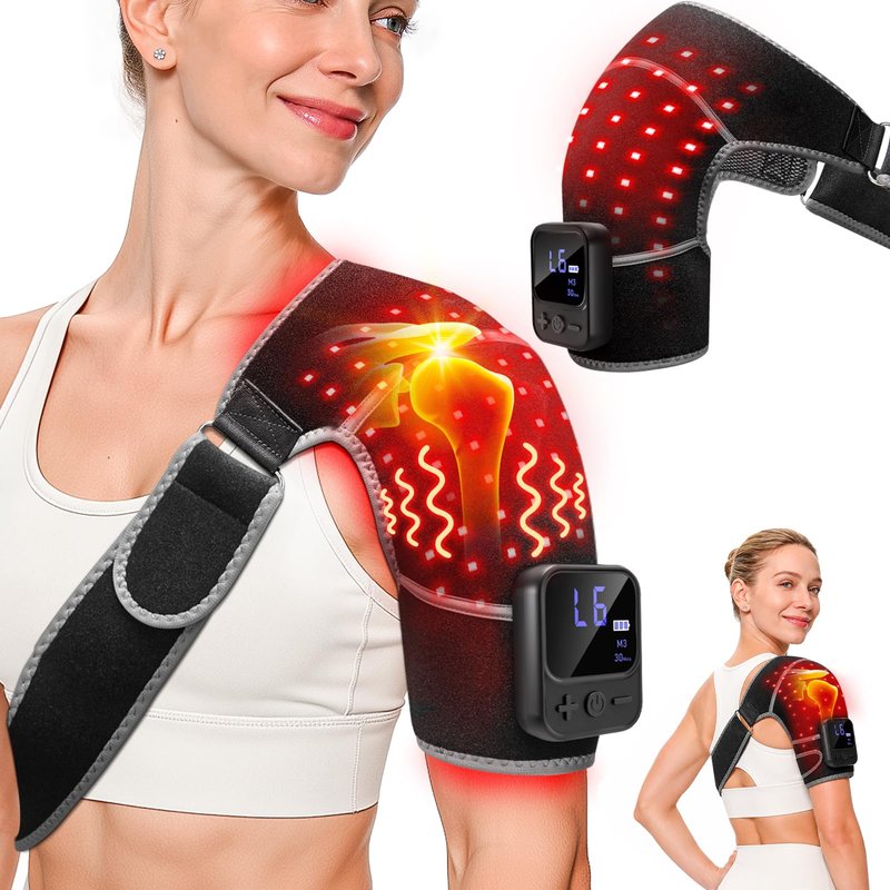 RELEXNOW Upgraded Cordless Red Light Therapy for Shoulder with Massage– 5000mAh Rechargeable Near-Infrared Light Shoulder Brace Wrap with Heat & Vibration Massager for Left & Right Shoulders