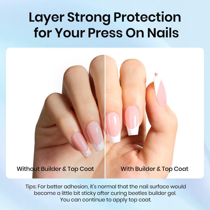 Beetles Builder Gel and Extra Glossy Top Coat No Wipe for Nails with Nail Brush, 15ml Low Heat Hypoallergenic Clear 7 in 1 Builder High Shine Long Lasting Top Coat Gel Nail Polish