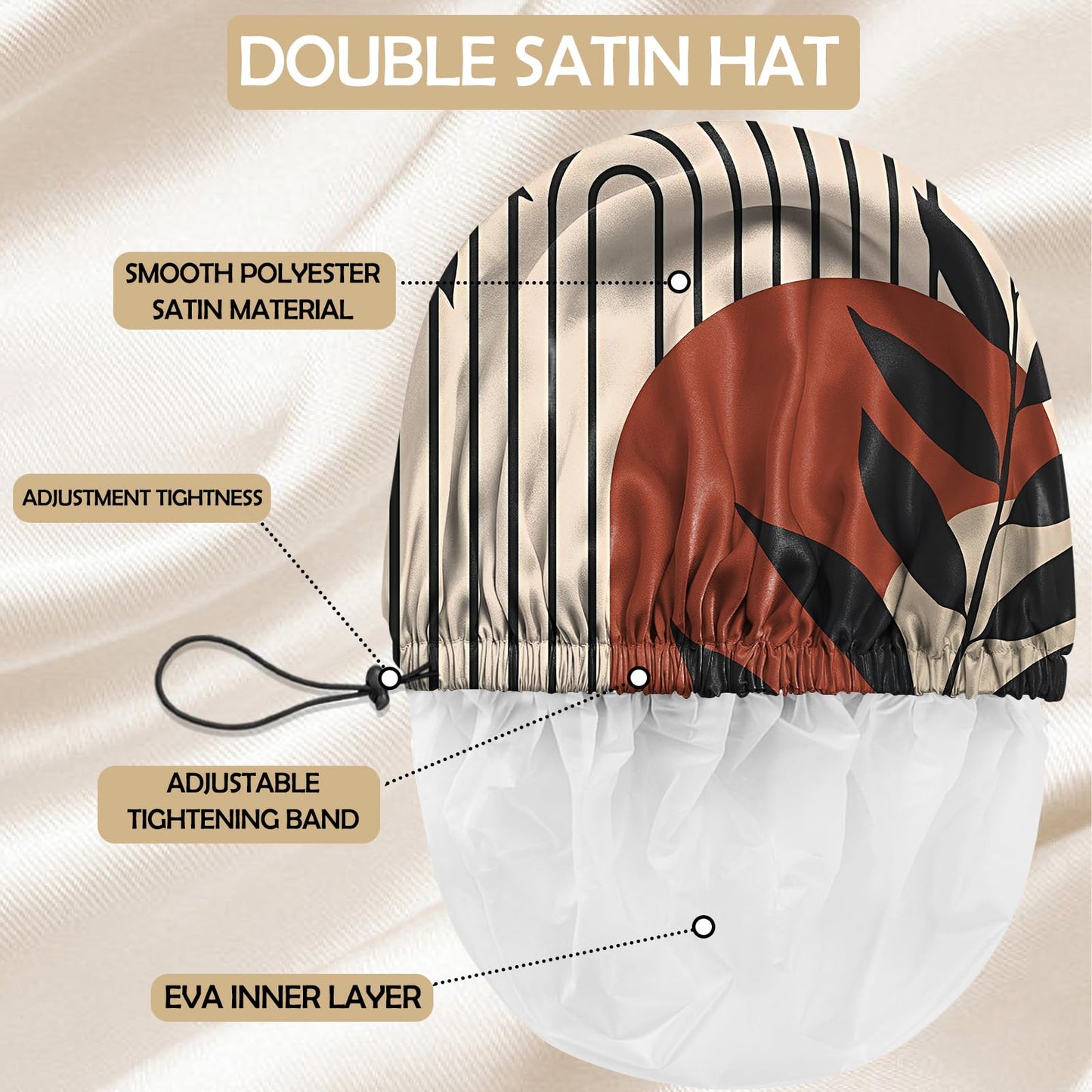 Zewurtuw 2 PCS Shower Cap Adjustable Reusable Double Waterproof Layer Elastic Hair Bath Cap Cute Aesthetic for Women Girls-Leaf