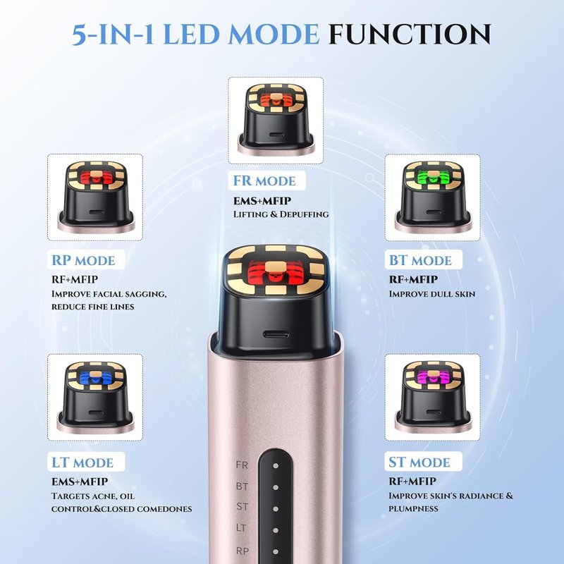 Microcurrent Facial Device - 5-in-1 Skin Tightening & Lifting Machine | 5 Color Light Therapy for Face, Neck & Eyes