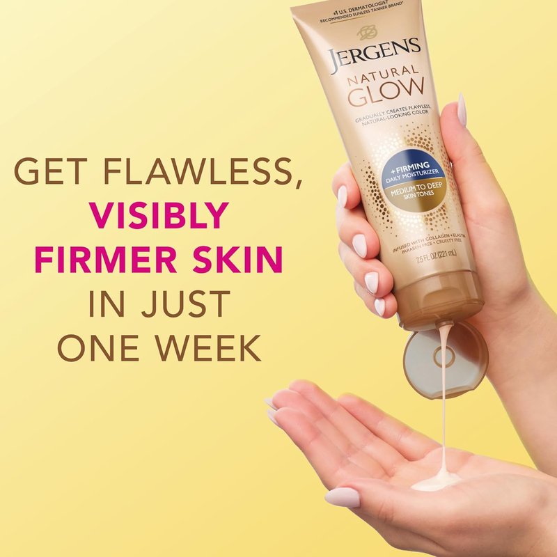 Jergens Natural Glow Self Tanner Lotion - Firming Moisturizer for Medium to Deep Skin Tone | 7.5 Oz, Pack of 2