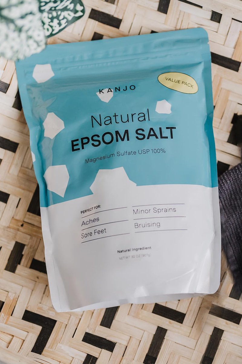 Kanjo Natural Epsom Salt | 100% Pure Magnesium Sulfate Bath Salt | Natural Epsom Salt Soak for Muscles, Joints, Feet | Unscented | 16 oz Bag