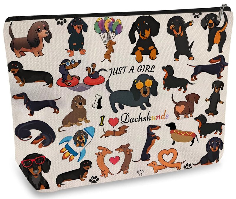 DOOX Dachshund Makeup Bags with Lining, Funny Cosmetic Bags Pencil Pouch - Double-Sided Print - Cute Birthday & Christmas Dachshund Gifts for Daughter, Sister, Women