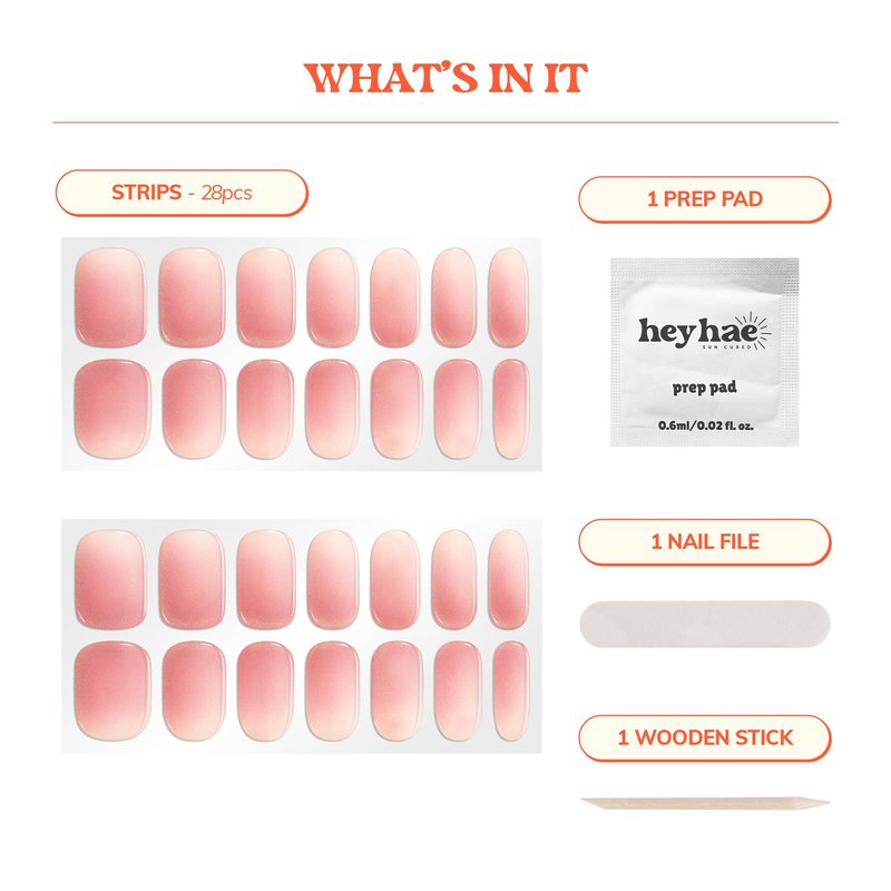 Heyhae Semi Cured Gel Nail Strips | No LED Lamp Needed | Glitter, Pink, Spring | Easy Apply & Remove, Salon Quality | Includes 28 Strips, 1 Prep Pads, Nail File & Wooden stick - Hey, Let's Go Shopping