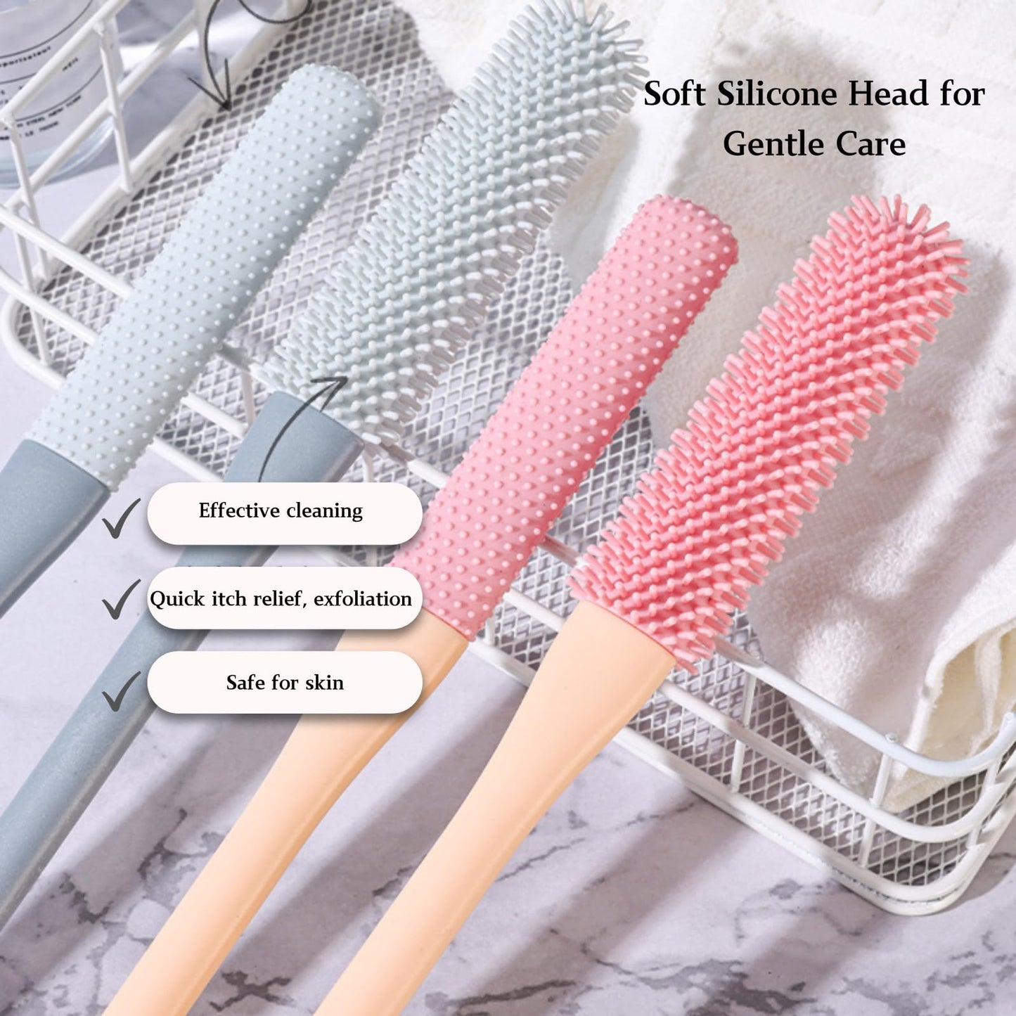 Nurlypop Toe Cleaning Brush with 15.7" Long Handle,Shower Foot Scrubber,No Bending, Ideal for Seniors, Expecting Mothers, Men & Women | Foot Scrubber & Anti-Itch Exfoliating Brush (2 Pack) (Pink)