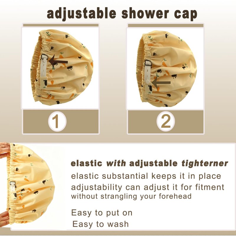Genergy 2pcs Shower Cap for Women,Including Travel bag and Scrunchy. Frizz-Free Silky Liner, Waterproof Reusable Large Bath Bonnet for Short and Long Thick Hair, Soft Adjustable Elastic, Non-slip.