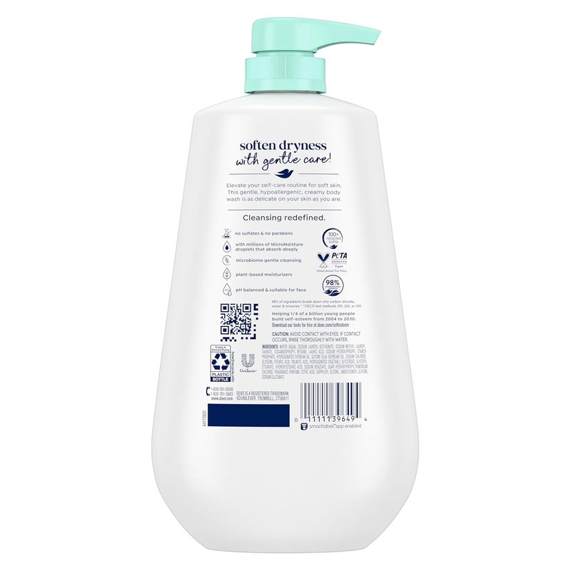 Dove Body Wash - Sensitive Skin Moisturizer | 24-Hour Hydration, Gentle & Hypoallergenic, 3 Count