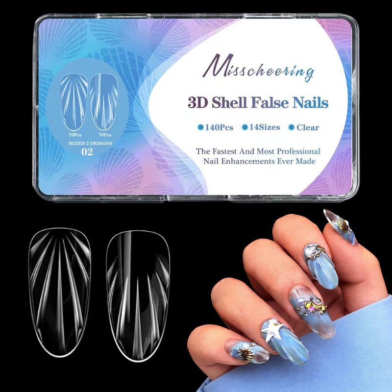 Shell Fake Nail Tips Medium Soft Gel Nail Tips 14 Sizes Almond Pre-Shaped Full Cover Clear Acrylic Press on False Nails Extension Tips for Woman DIY 140PCS