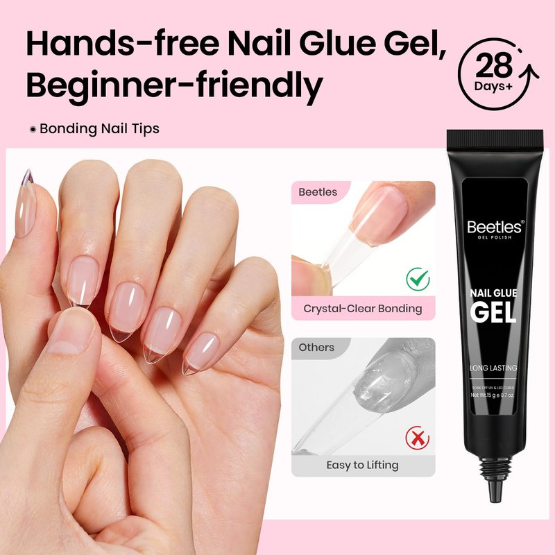 Beetles Gel Nail Kit Flat-X, Almond Short, 320pcs 16 Sizes Nail tips, with 15g Nail Glue Gel Hands-Free, 7.5ml Base Gel & Top Coat, Mini Lamp, for Acrylic Press On Nail, Extension DIY Set at Home