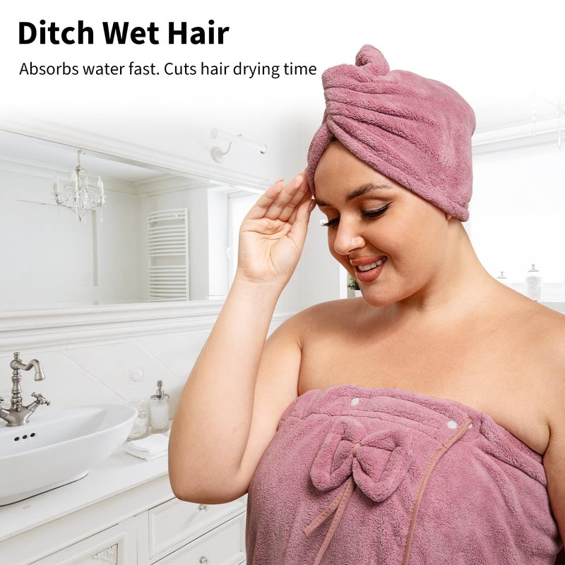 HJMJY Plus Size Towel Wrap with Hair Towel for Women(XL-3XL),Women Shower Wrap Spa Bathrobe Comfortable Bath Towels Body Wrap Adjustable + Hair Drying Towel,
