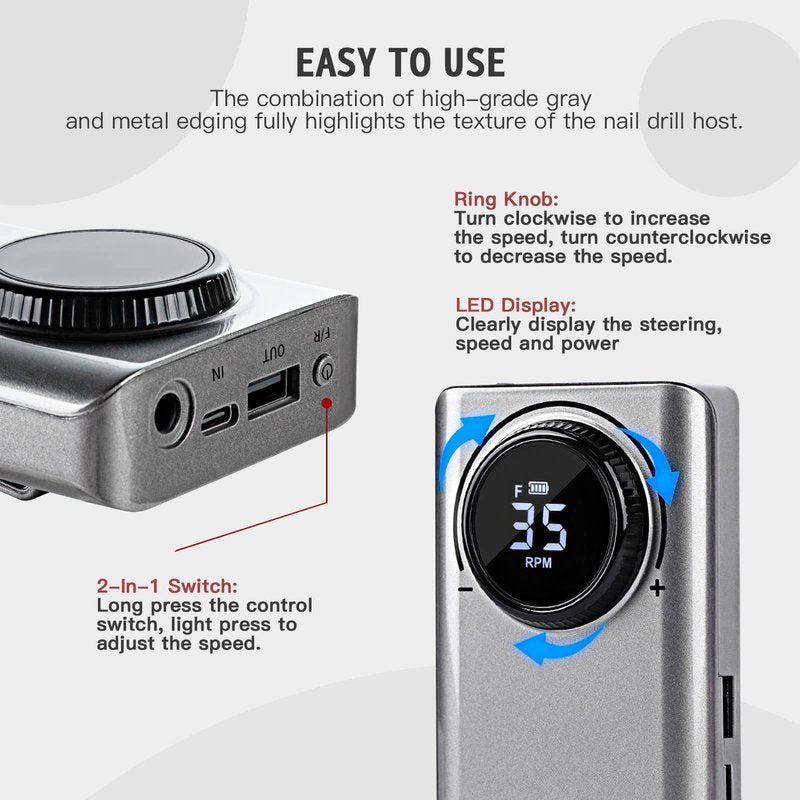 SAVILAND 35000RPM Electric Nail Drill Machine: Rechargeable Electric Nail File with 12 Nail Bits for Acrylic Nails Professional Nail Care Tools Manicure Pedicure Home Salon Use