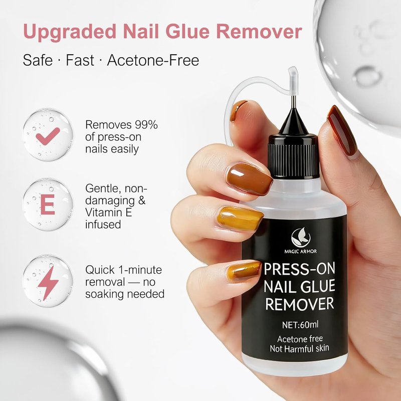 Magic Armor Nail Glue Remover - Acetone-Free 60ml Solid Gel Formula for Press-On Nails