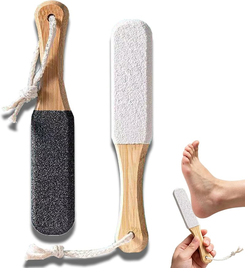 Professional Pedicure Foot File & Pumice Stone Set - Callus Remover with Wooden Handle for Smooth Feet | 2-Pack