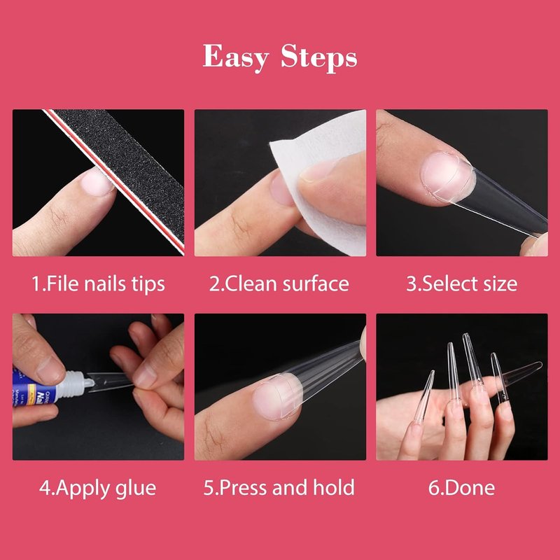 Lionvison 4XL Stiletto Nail Tips for Acrylic Nails Professional, 300Pcs Clear Nail Tips Half Cover Extra Long False Nails for Home Salon DIY, 12 Sizes