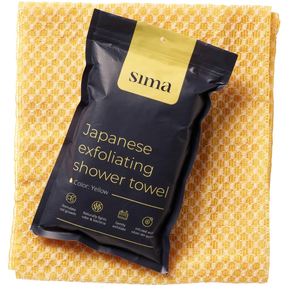 Exfoliating Washcloth Face & Body Scrub Towel - Japanese Exfoliating Towel with Hexagon Fibers, Body Scrubber with 2 Sides for Scrubbing & Washing, Extra Long Towels (Blue, 2 Pack)