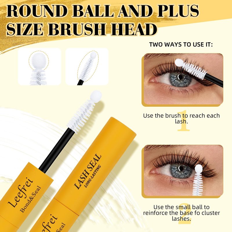 Leefrei 2-in-1 Lash Bond and Seal, DlY Lash Glue for Cluster Lashes, Long-Lasting Lash Adhesive with Dual Brush Design, Quick-Drying, Gentle & Waterproof, Natural Look, Easy to Use at Home