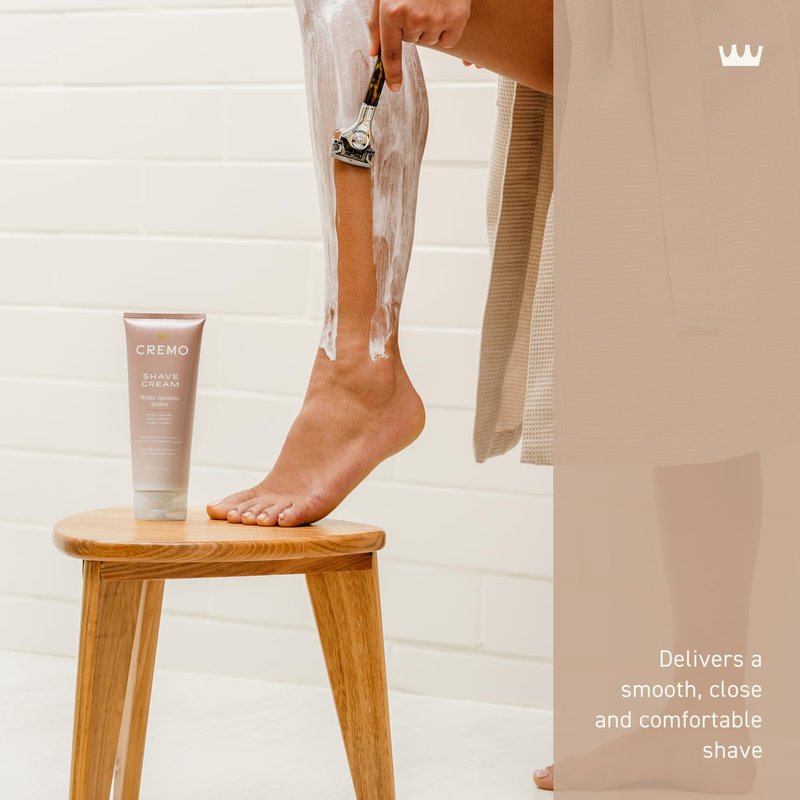 Cremo Women’s Shaving Cream Sensitive Skin, Moisturizing, White Jasmine Amber, Ultra-Slick Shave Cream for Women, Fights Nicks, Cuts and Razor Burn, 6 Fl Oz