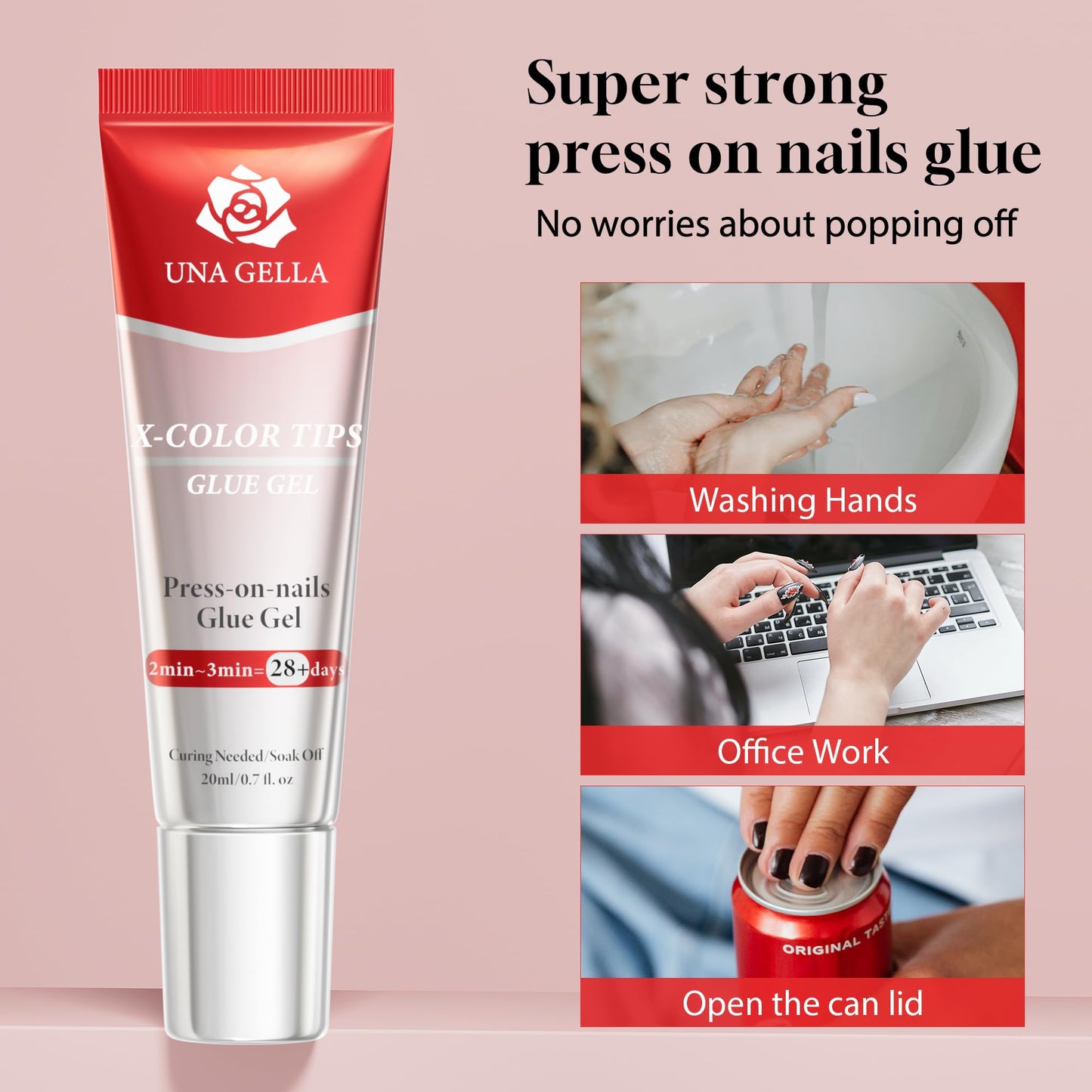 UNA GELLA UV Gel Nail Glue 20ml for Nails Tips, Super Strong Solid Glue Gel U V/LED Lamp Curing Required for Fake Acrylic Nail Tips, Press On Nails Art Extension